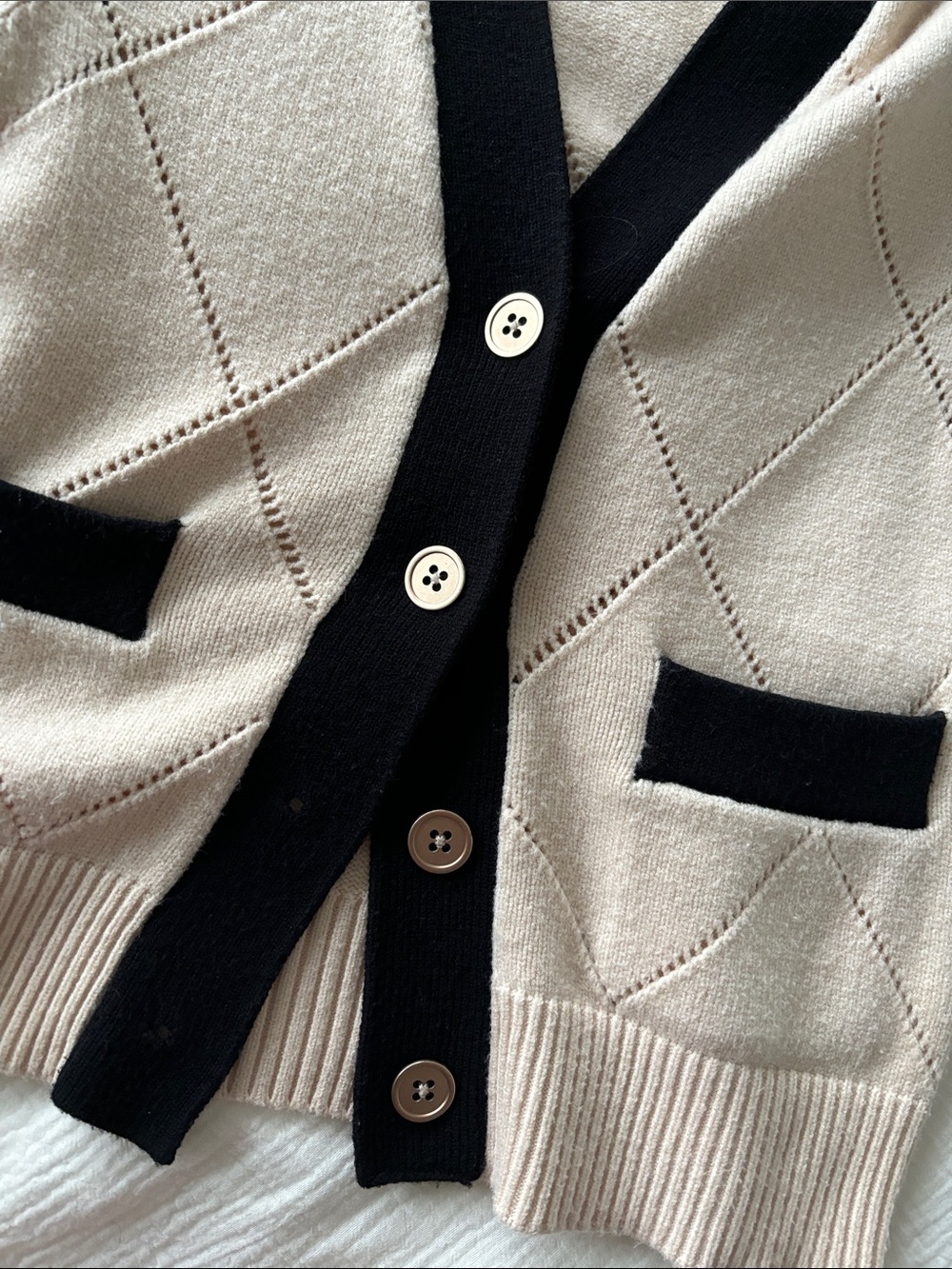 Gemma + Jane Beige and Black Knit Button Vest - Picture 5 of 5